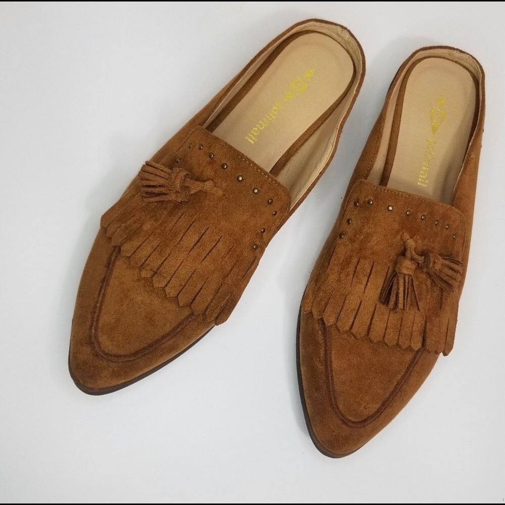 Cognac Faux Suede Mules